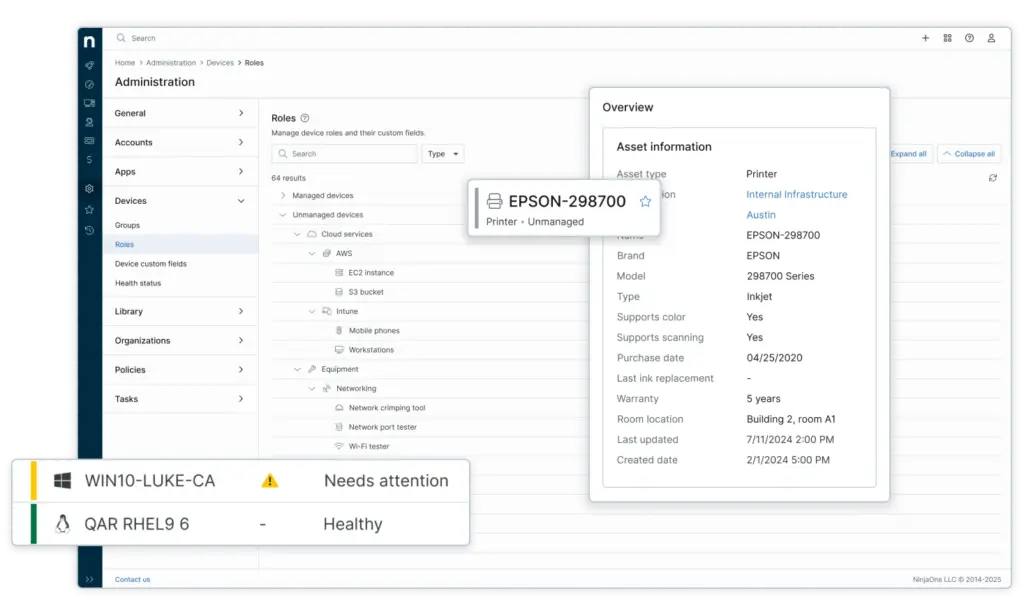 ITAM ninjaone dashboard screenshot