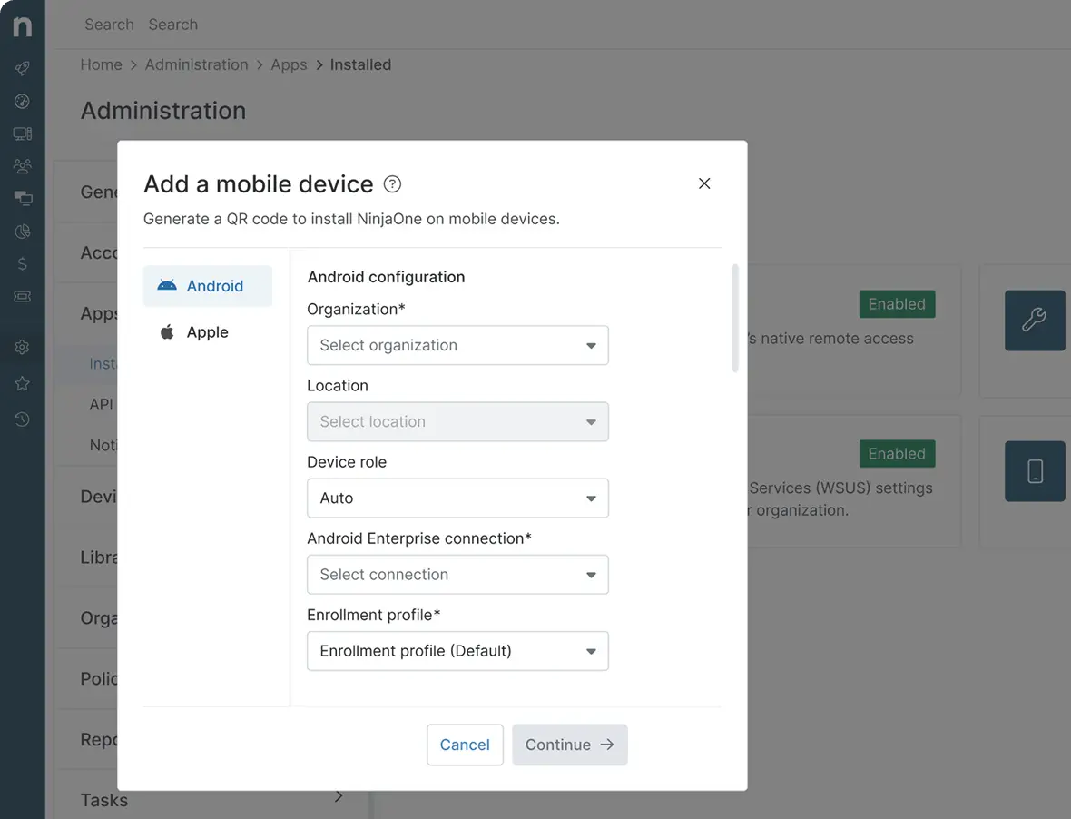 Screenshot of MDM product showing centralized management